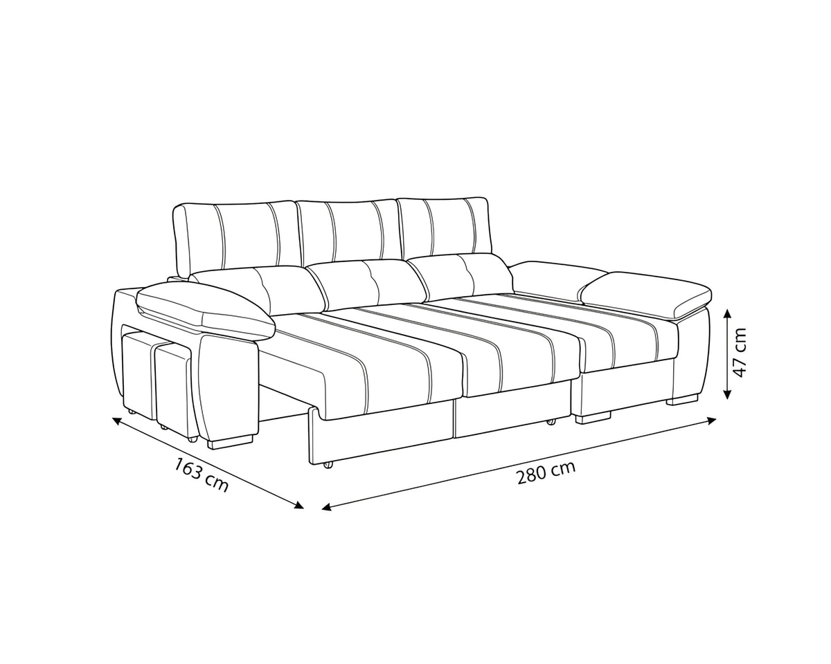 Sofá chaise Longue ANDOR com cama,baús e puffs