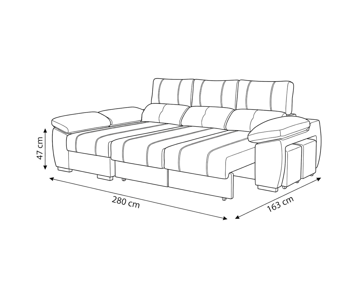 Sofá chaise Longue ANDOR com cama,baús e puffs