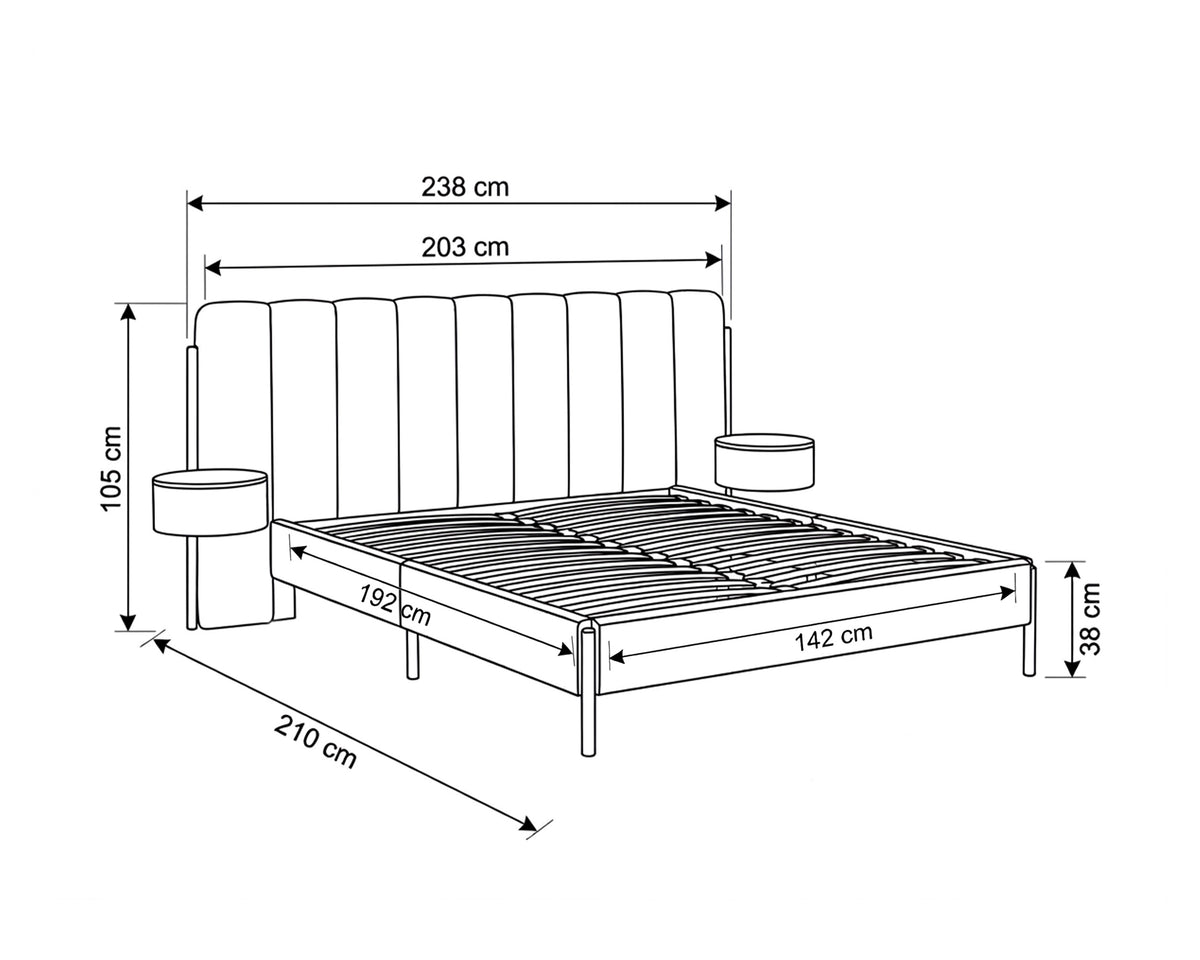 Cama de casal QUEENIE com 2 mesas de cabeceira