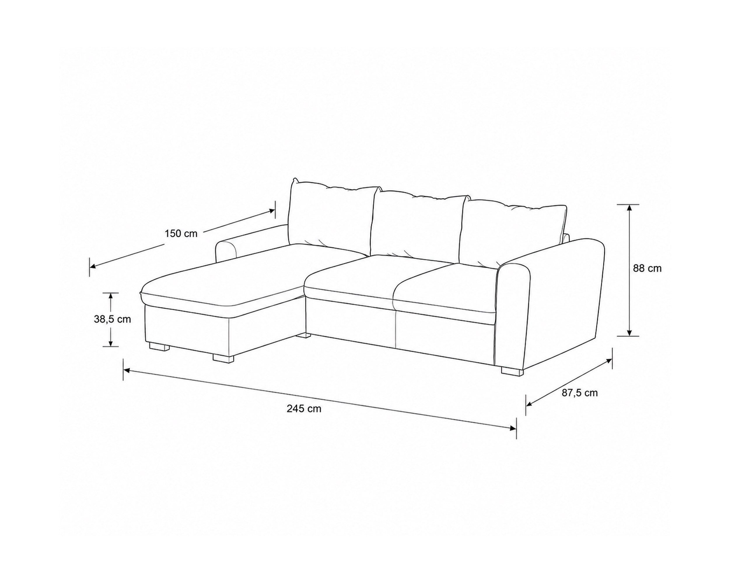 Sofá chaise longue reversible ASTY con cama y arcón