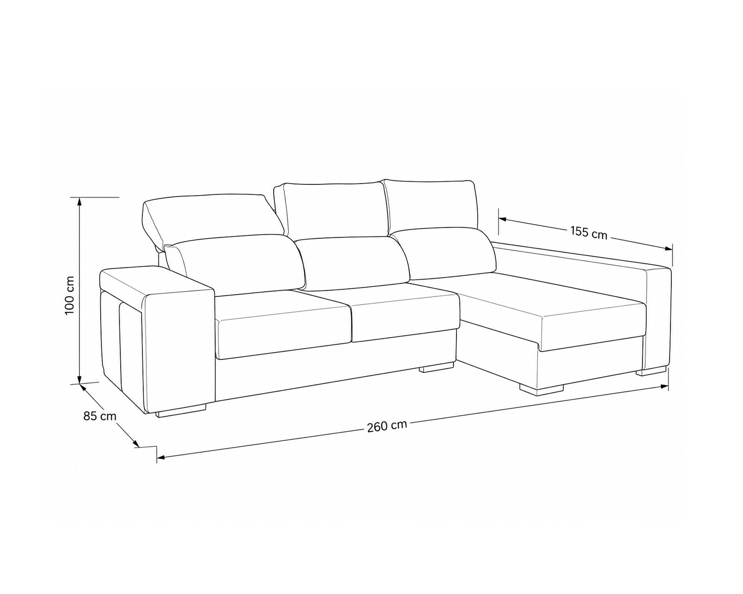 Sofá chaise longue MARBELLA com baú e puffs