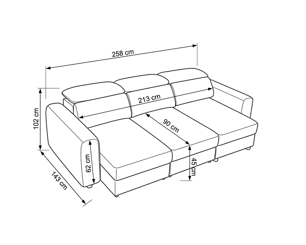 Sofá chaise longue PALAMA II com cama e baú