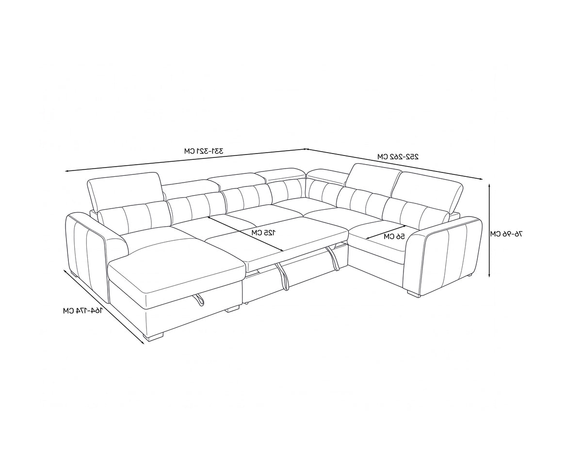 Sofá de canto VIKA com chaise longue,cama e baú