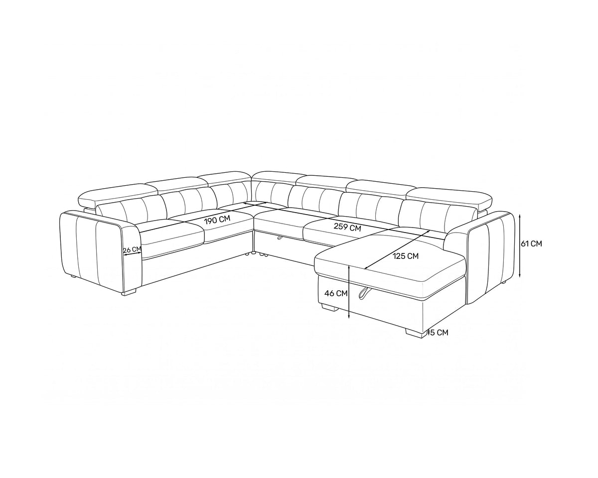 Sofá de canto VIKA com chaise longue,cama e baú