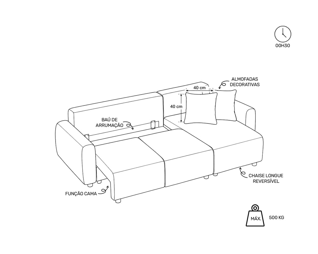 COTTA reversible chaise longue sofa with bed and storage chest