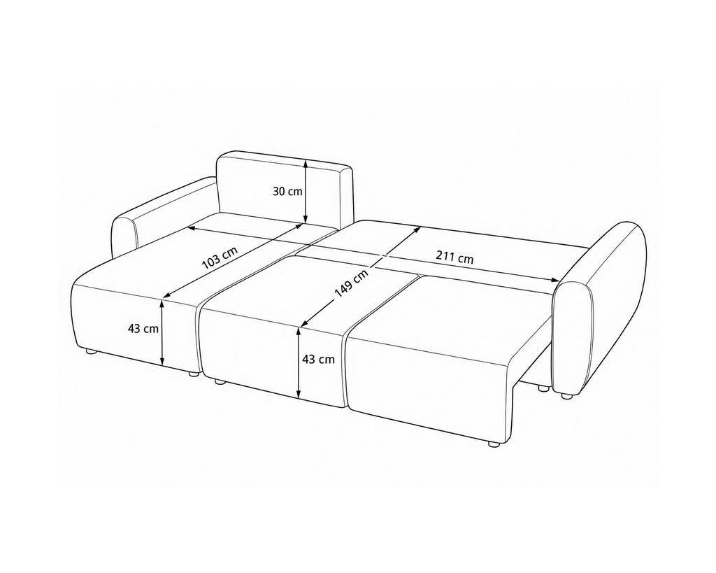 COTTA reversible chaise longue sofa with bed and storage chest