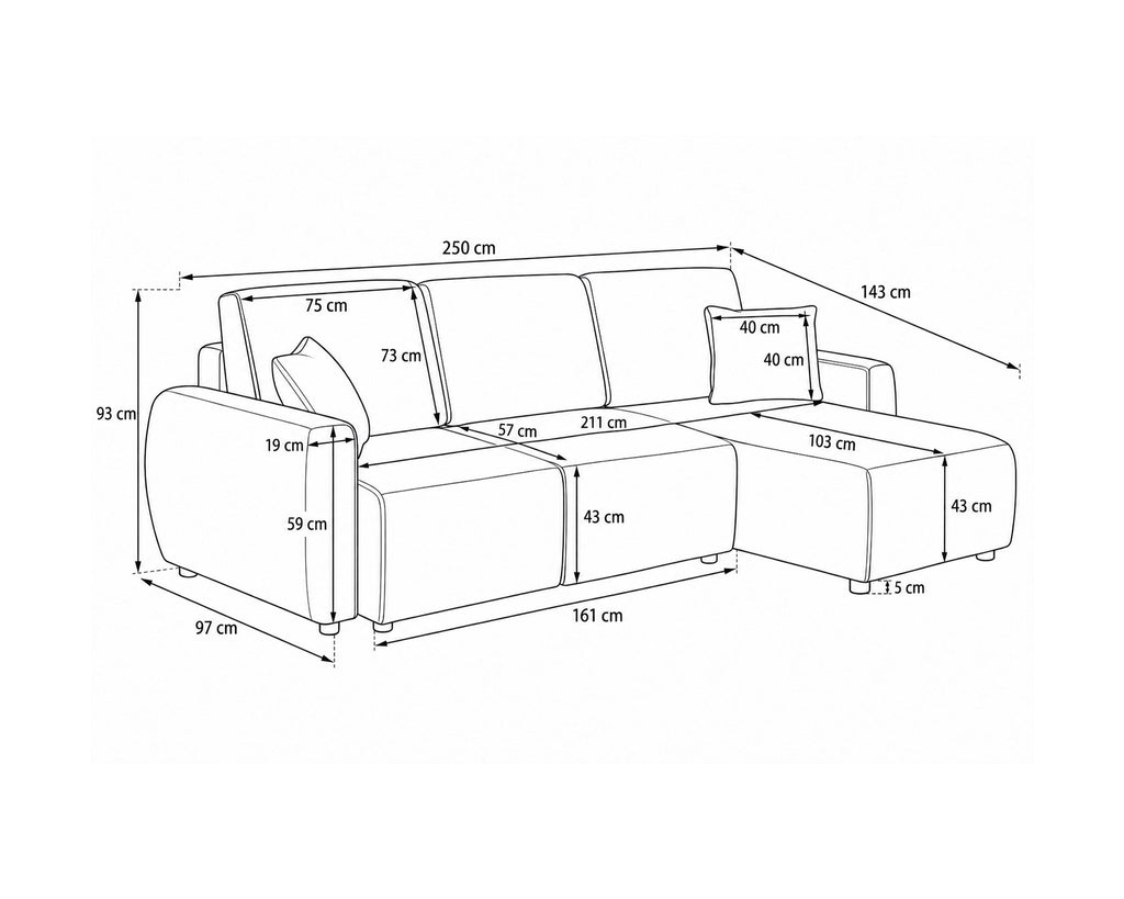 COTTA reversible chaise longue sofa with bed and storage chest