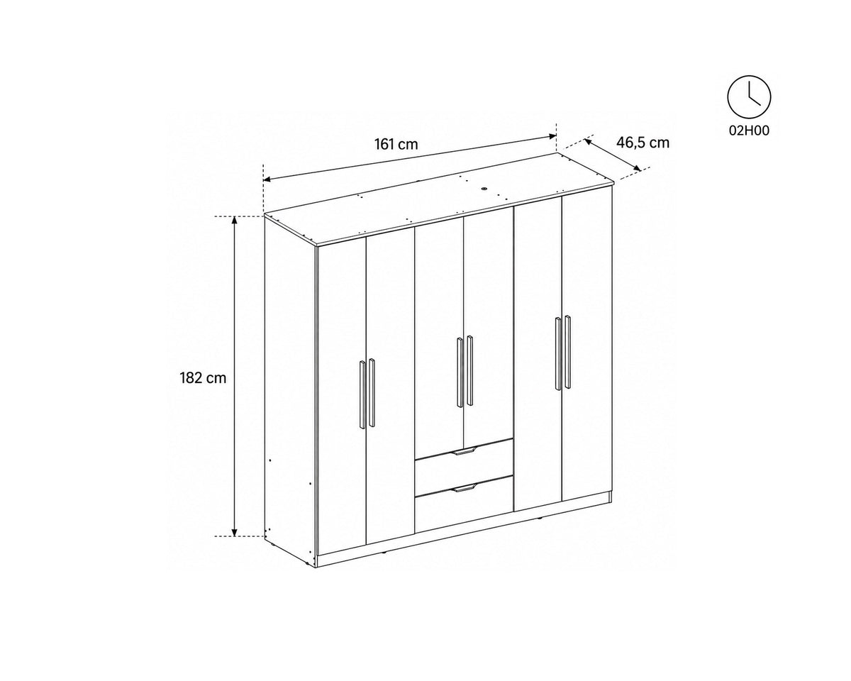 ALENA Wardrobe with 6 doors and 2 drawers