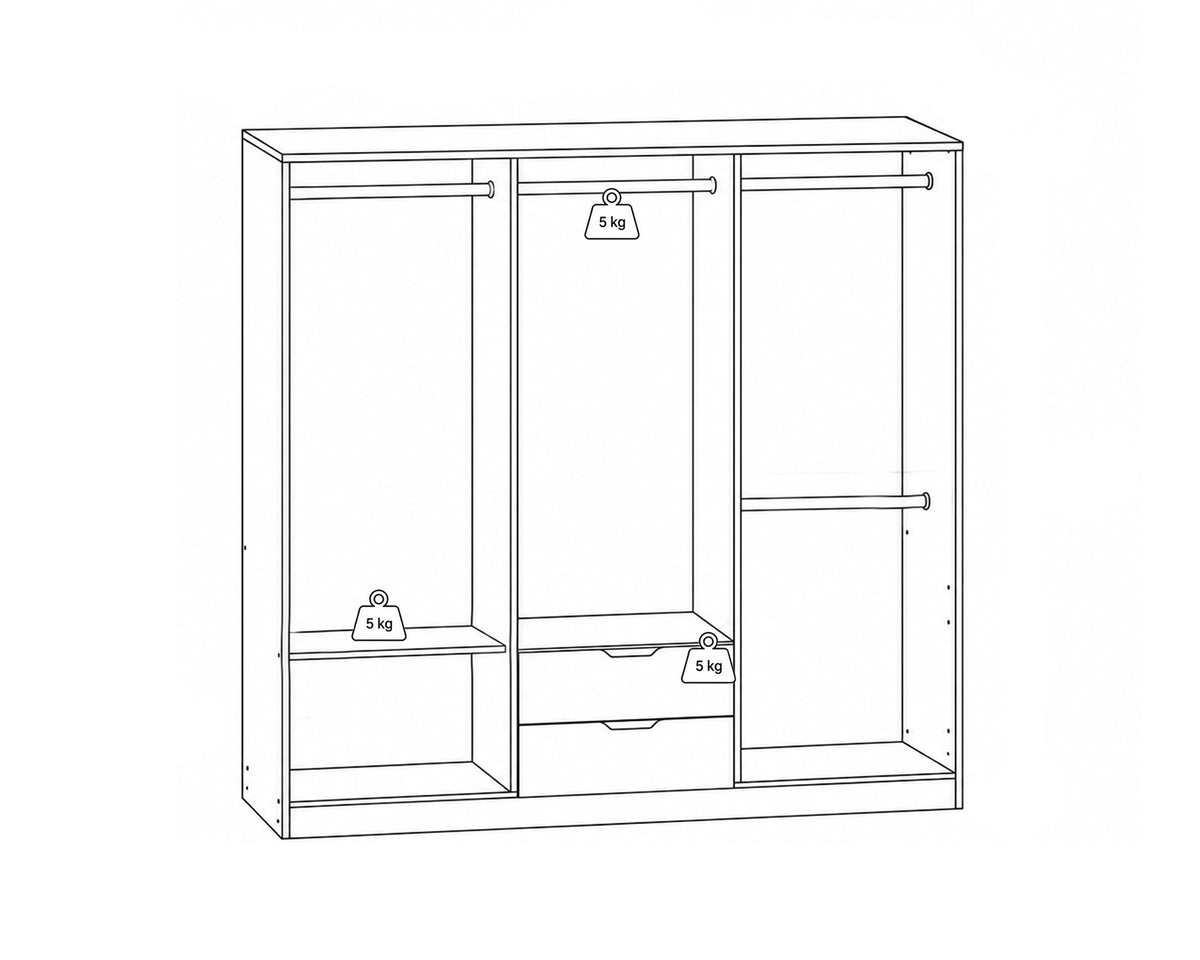 ALENA Wardrobe with 6 doors and 2 drawers