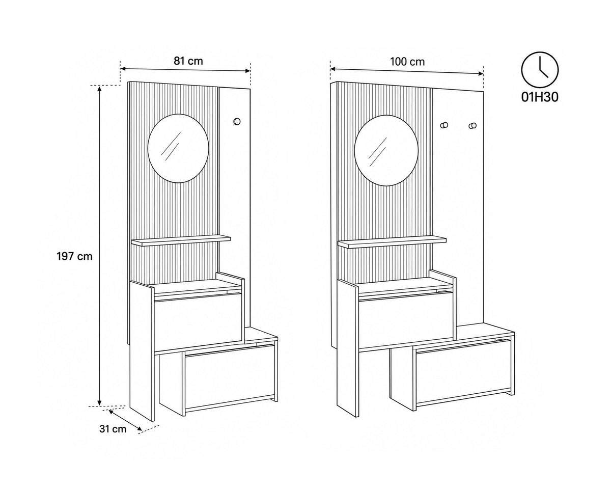 ELMO entrance cabinet with 2 doors and adjustable width