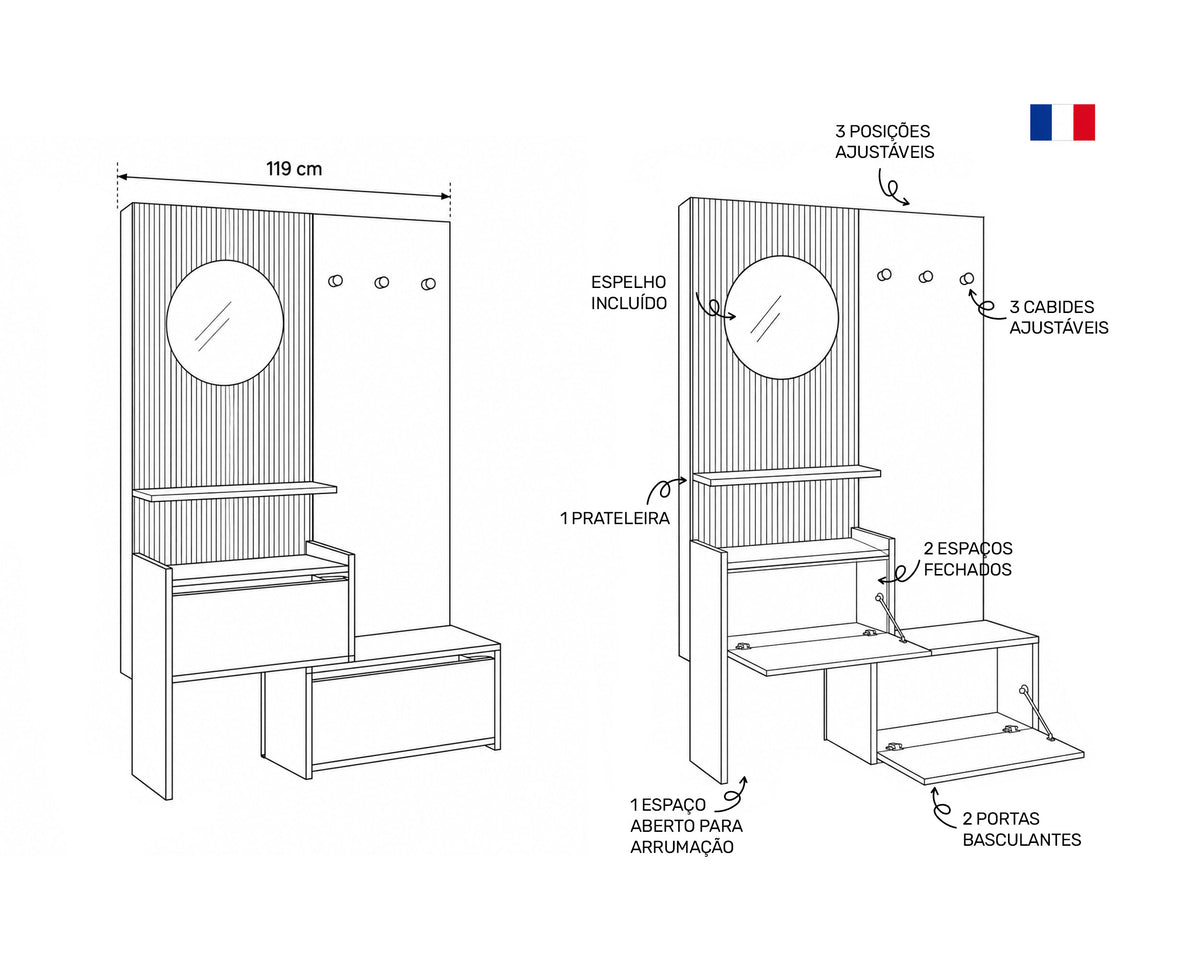ELMO entrance cabinet with 2 doors and adjustable width