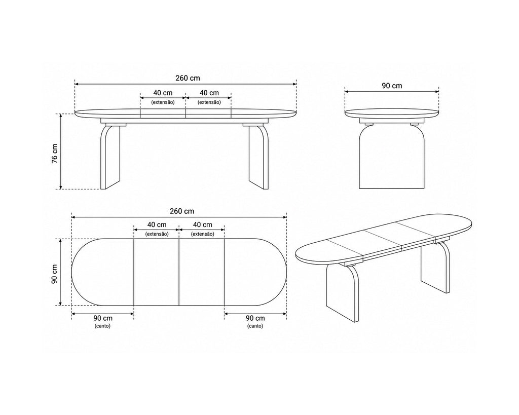 Pack mesa extensível CORNELL + 4 cadeiras KIRK
