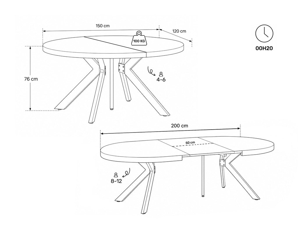 Mesa redonda extensível CHRISTAL (150-300cm)