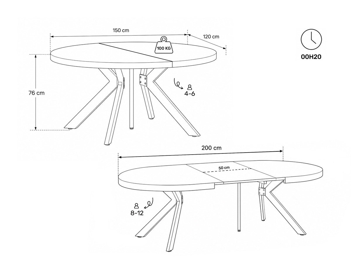 Mesa redonda extensível CHRISTAL (150-300cm)