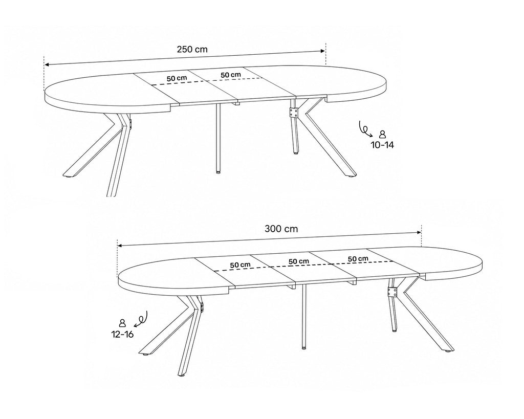 Mesa redonda extensível CHRISTAL (150-300cm)