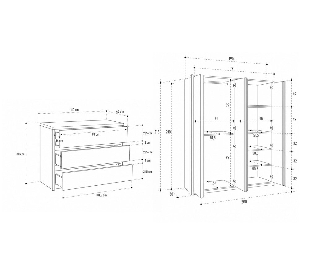 Pack quarto de casal PESARO com LED
