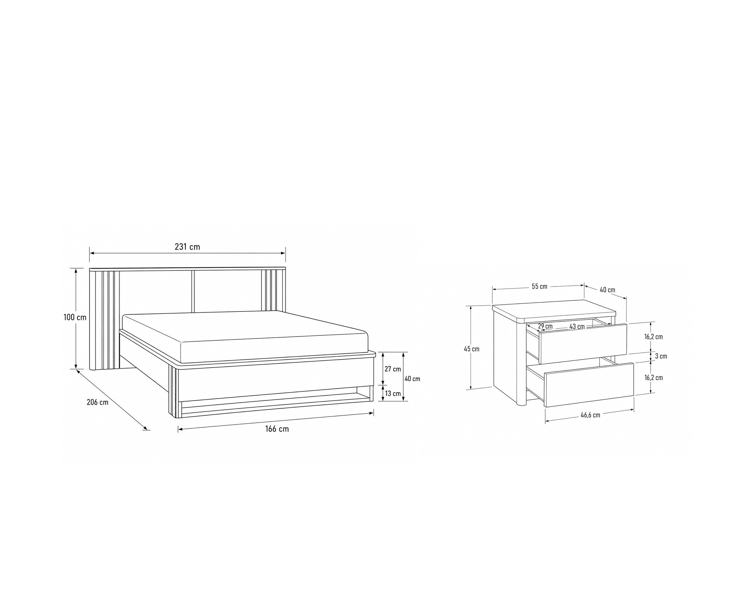 Pack quarto de casal PESARO com LED
