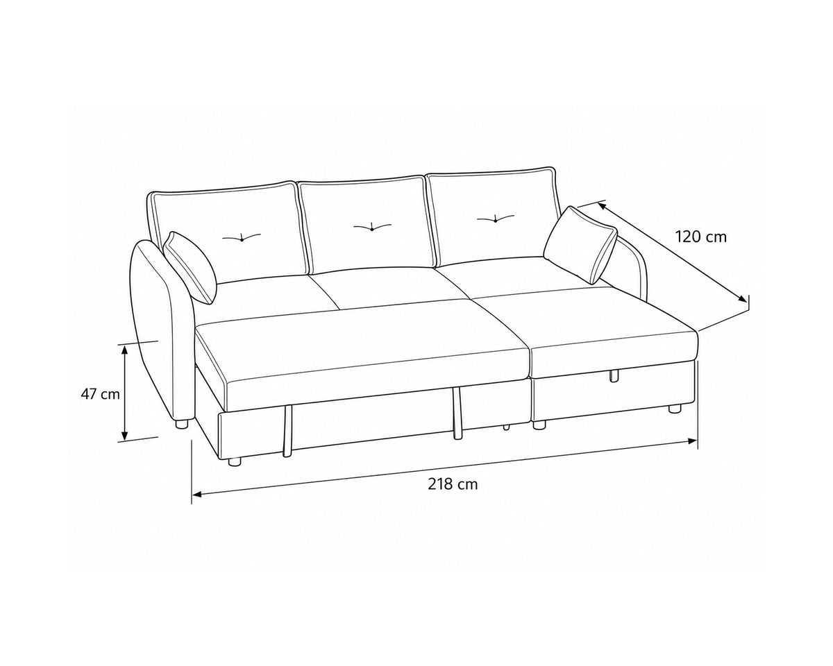 Sofá chaise longue ISADORA com cama e baú