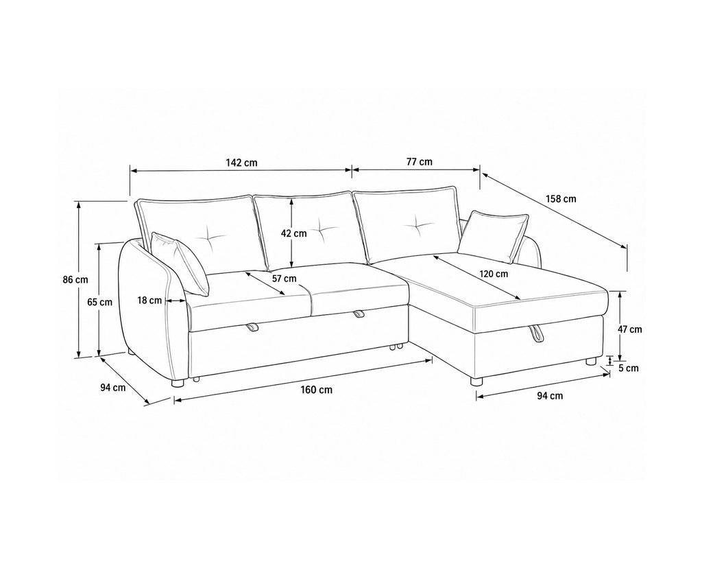 Sofá chaise longue ISADORA com cama e baú