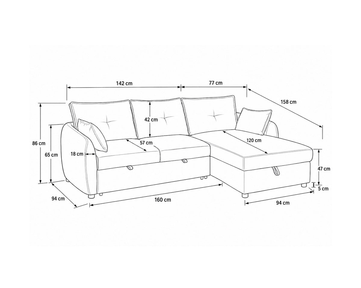 Sofá chaise longue ISADORA com cama e baú