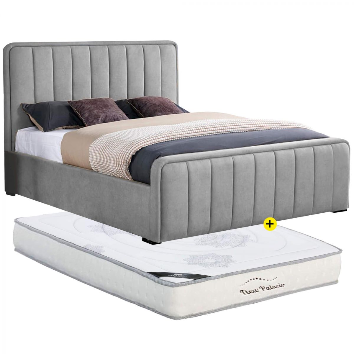 FLOW High Double Bed Pack (Cinza) + NEW PALACIO Mattress 160x200cm