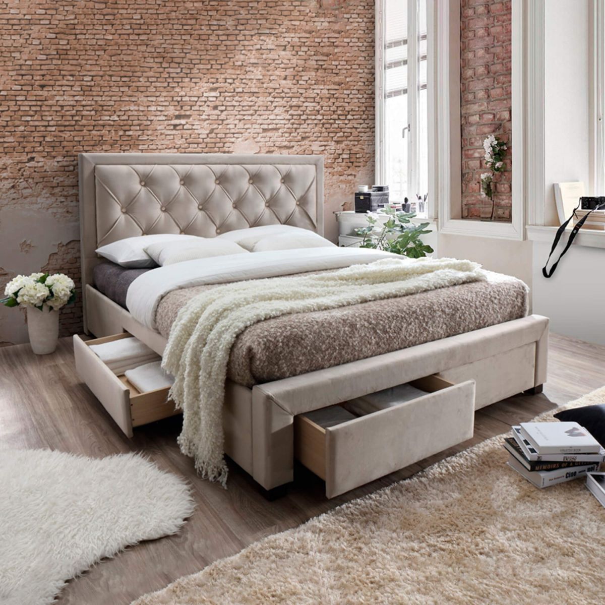BIA Double Bed Pack (Beige) + Mattress NEW PALACIO 140x190cm